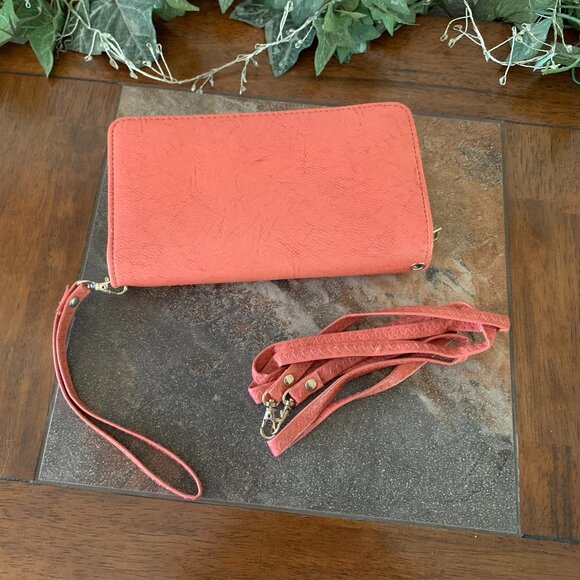 NWOT Maurices Salmon Pink Wristlet Wallet Purse with Crossbody Strap - Picture 1 of 9